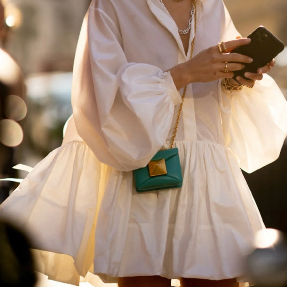 White Whimsical Midi Dress with Bishop Long Sleeves | One Size - Picture 3 of 6